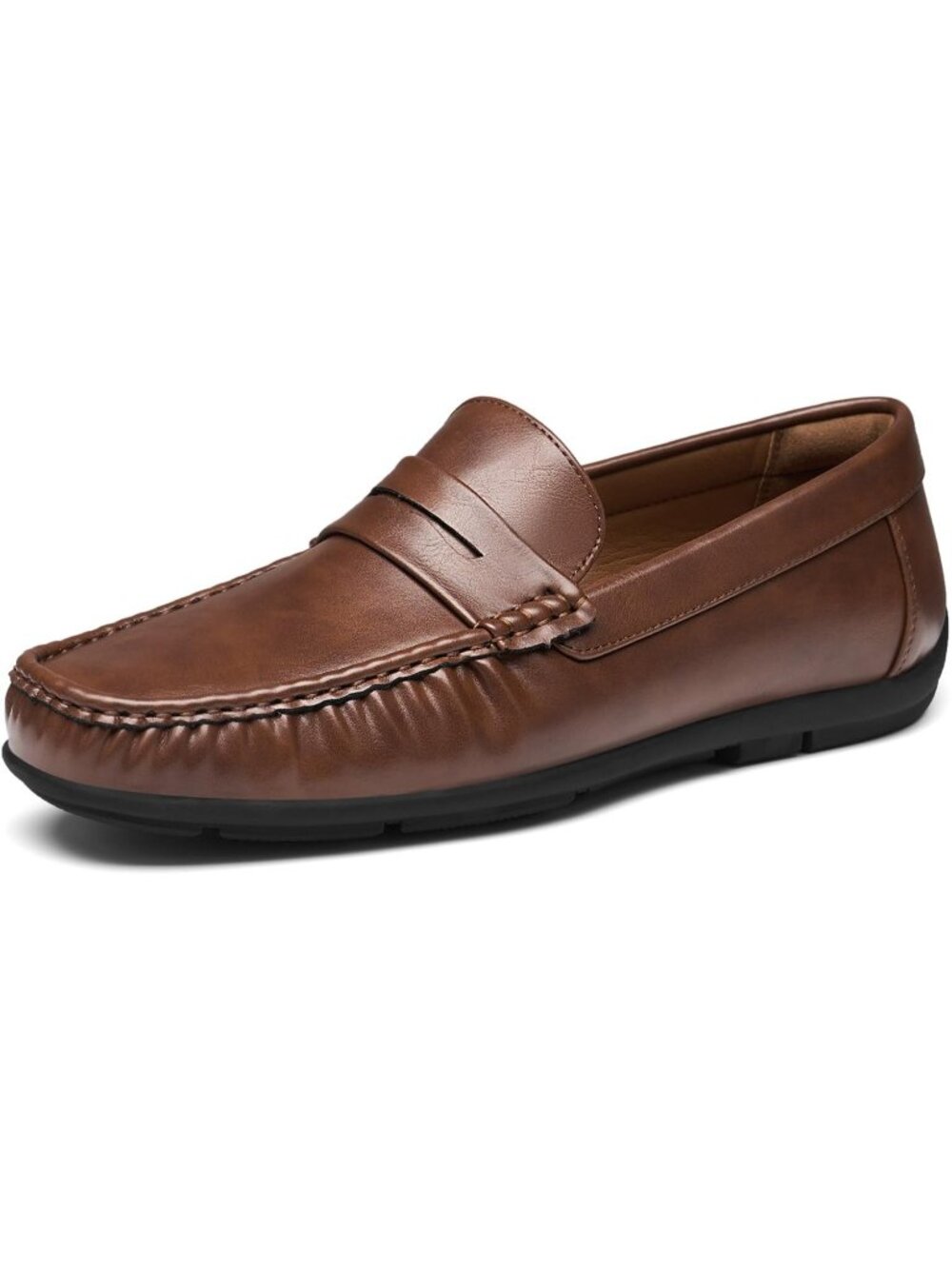 Men's Brown Pu Square Toe Lightweight Slip On Faux Leather Penny Loafers